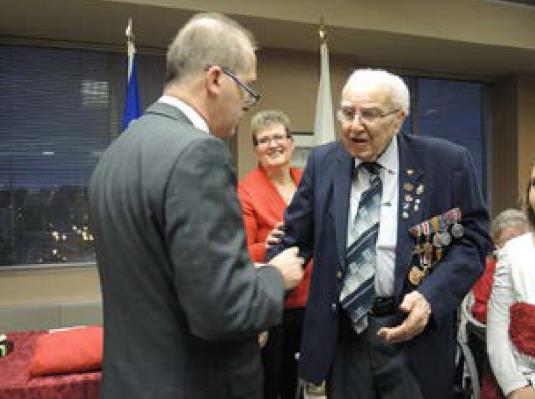 The French National Order of the Legion of Honour is presented to Spr Gill Leclair by the Consul General of France in Montréal, Bruno Clerc. // Leclair a reçu cet honneur des mains du Consul général de France à Montréal, M. Bruno Clerc.</