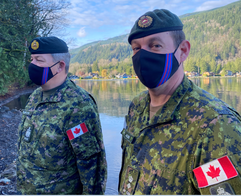 Co and RSM model COVID Masks (LCol Jim Julien & CWO Charles Rochlow)