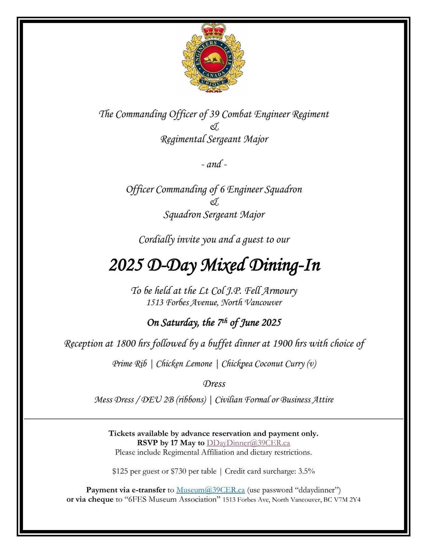 6 Fd Sqn D-Day Dinner Invitation