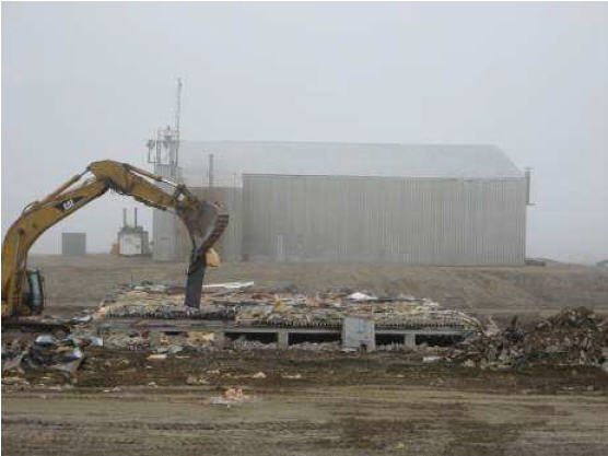 Building demolition in Cape Dyer. 