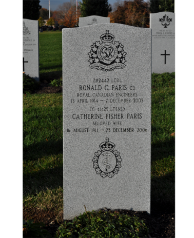 Headstone at Beechwood Cemetery Lt-Col Ronald “Ron” Cecil Paris CD (Ret’d)