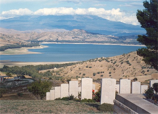 Agira Cemetery with Mount Etna on the horizon.
