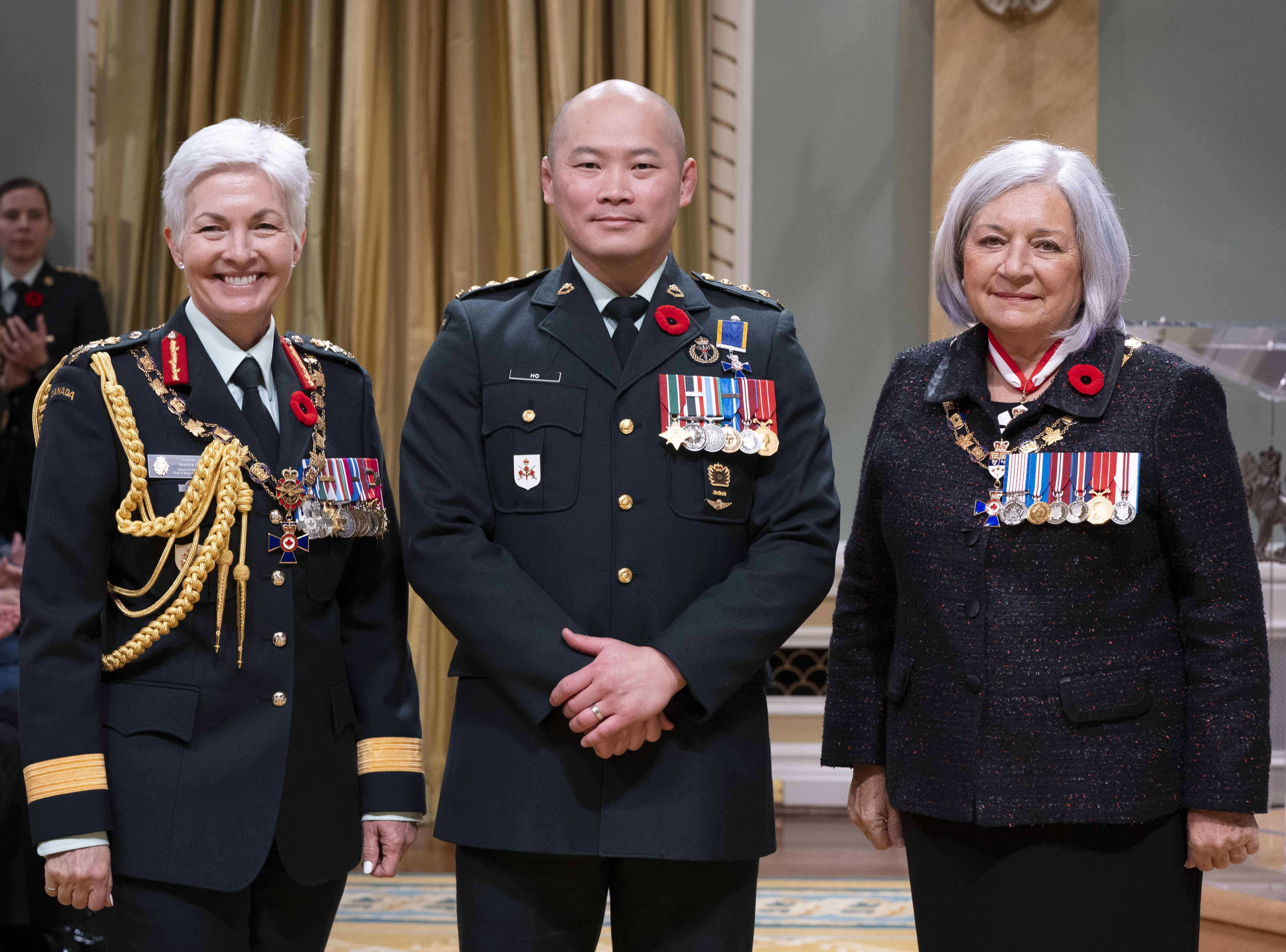 Capt Kyle Ho, MMM, CD with CDS General Jennie Carignan and Governor General Mary Simon