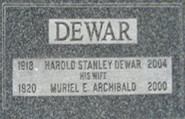 Harold Stanley Dewar's Headstone in Truro, NS