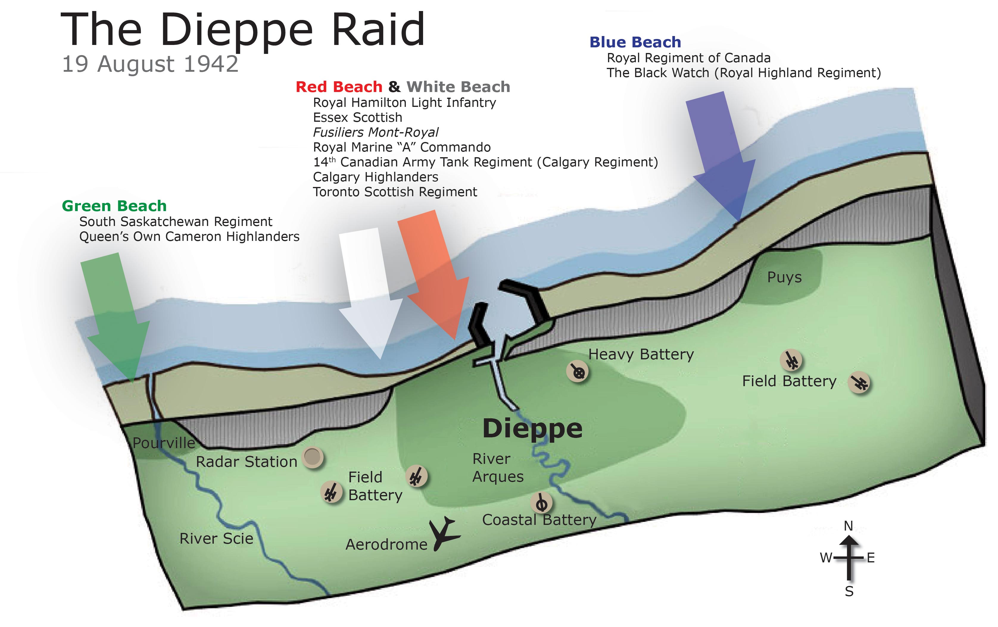 Sketch map showing the main Canadian landing beaches (Veterans Affairs Canada)