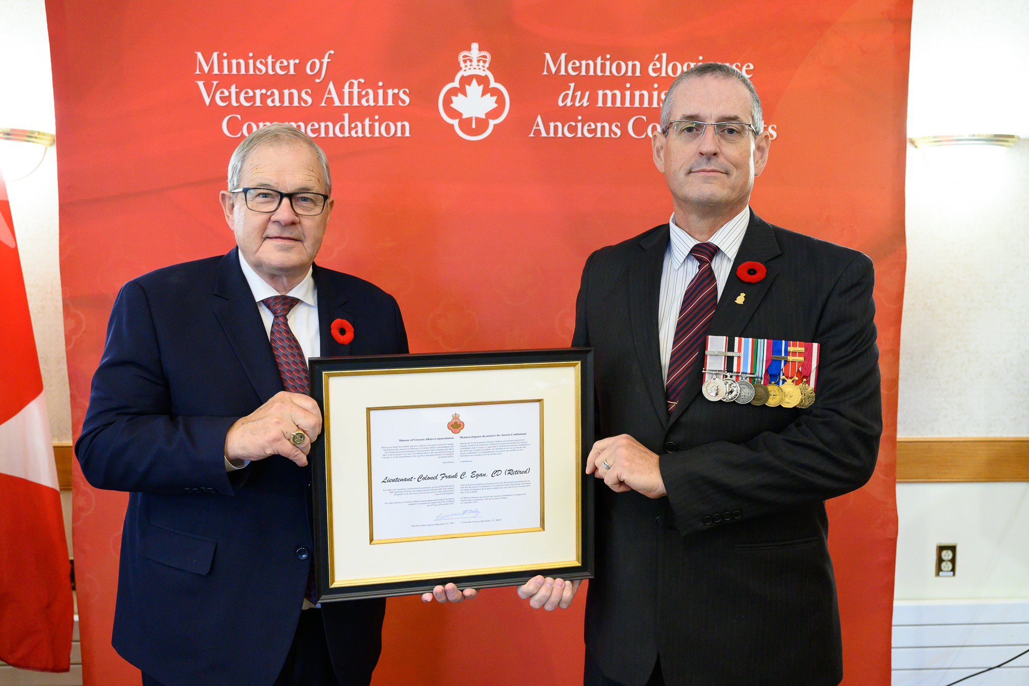 LCol Frank Egan received Commendation from Minister of Veterans Affairs, Lawrence MacAulay