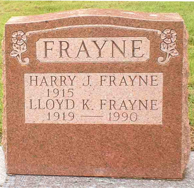 Harry Frayne's Headstone in Exeter Cemetery, Exeter, ON