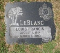 Louis Francis LeBlanc's Gravemarker in the St. Thomas Roman Catholic Cemetery, Shelburne, NS