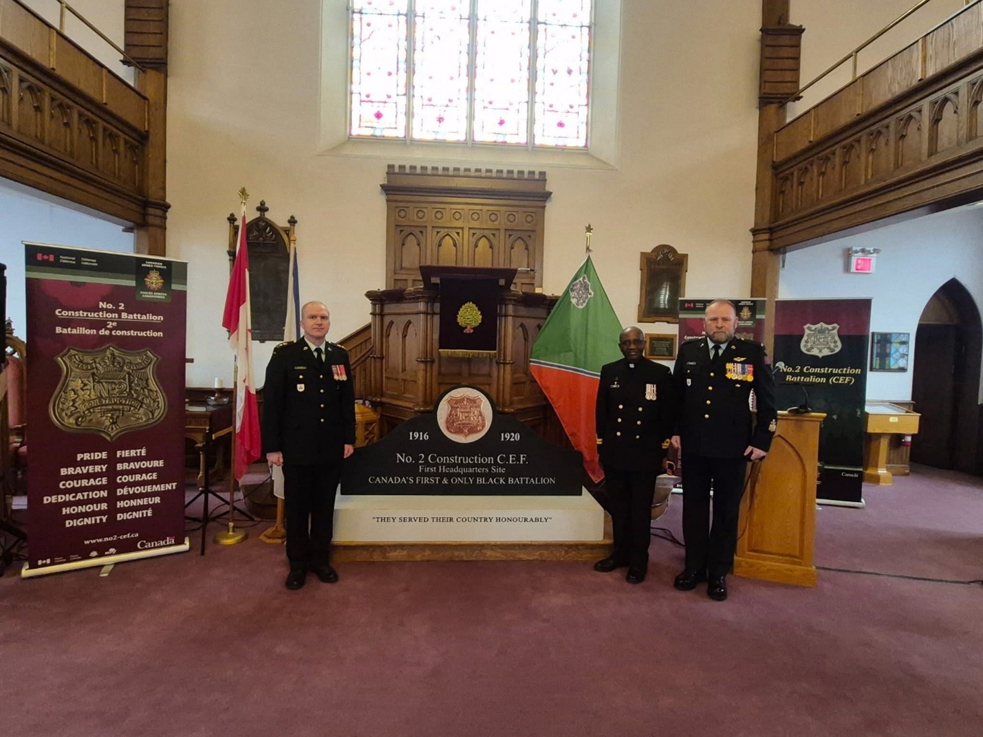 LCol Summerfield (CO 4 ESR), CWO Gilbert (RSM 4 ESR) and Lt(N) Gonese (4 ESR Chaplain) at the No. 2 Construction Battalion Remembrance Ceremony