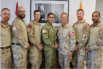 On July 30, 2019, 1 Engineer Support Unit (1 ESU) personnel met with the Multinational Force and Observers (MFO) Force Commander (FC) to receive Commander’s Coins for the specialized operational effects provided to the MFO in the Sinai. Pictured left to right, Corporal (Cpl) Ben Wilsons, Master Corporal Gerry Watson, Sapper Adam Spiridi, Major General Simon Stuart - MFO FC, Chief Warrant Officer Steph Daigle - MFO Sergeant Major, Cpl Cody Fox, and Cpl Carlton Crasto.