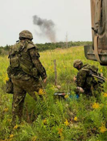 Soldiers from 21 Troop crater the access road to the defensive area, signalling the start of the main defensive battle
