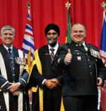 From left to right: Comdt RMC, BGen Sean Friday; MND, Harjit Singh Sajjan; and CWO Mike Thompson