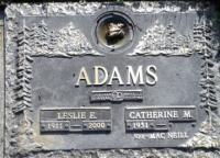 Memorial Plaque Leslie Ernest Adams in Heatherdale Memorial Gardens