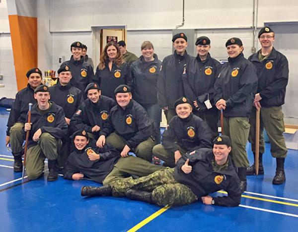 Cadets of 1725 Army Cadet Corps in Chilliwack participating in the 100th Anniversary of the Battle of Vimy Ridge April 9th, 2017. (left to right) back row: Hannah Campbell, Delaine Howden, Barbara Baddock, Chayton Pigeau, Kia Gough, Genevieve Rozell, Nicholas Wall. Middle row: Simon Williams, Cameron Howden, Ethan Boynton, Carson Howden. Front row: Lucas Wald, Scott Penner, Roberta Dalgleish. (Not pictured above: Shayle Mussell, Jonathan Wall, Liam Baddock, and Patrick O'Donnell) — Image Credit: SUBMITTED