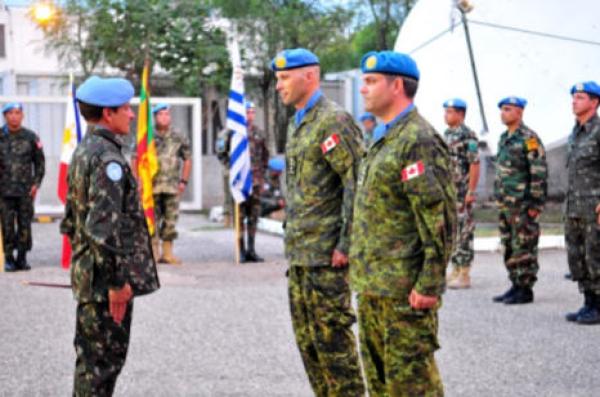 Col Pilon and Col Gasparotto on parade with MINUSTAH Military Component (MC) Force Commander Gen Ajax Porto Pinheiro  // Le Col Pilon et le Col Gasparotto sur la parade avec le Commandant de la Force composante militaire MINUSTAH, le Gén Ajax Porto Pinheir