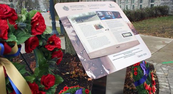 The second Queen's Remembers plinth is located at the intersection of Union and Fifth Field Company Lane. Photo: Julia Balakrishnan